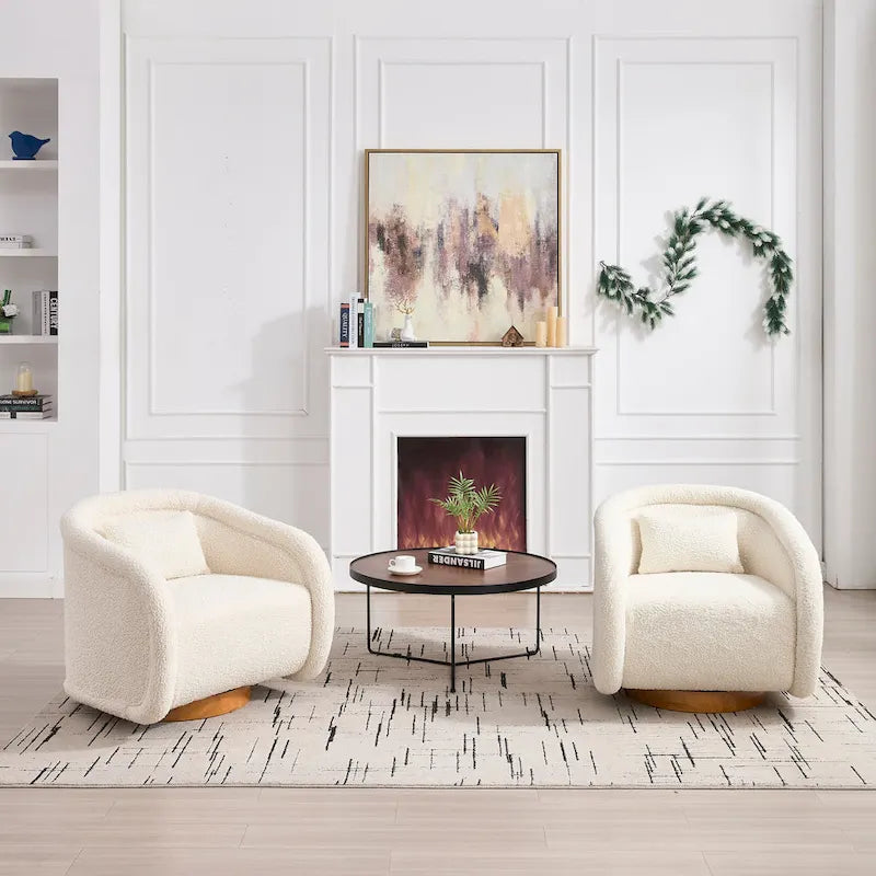 Wine Red / White Velvet Pumpkin-Shape 360° Swivel Barrel Accent Chair for 1 Person