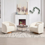 Wine Red / White Velvet Pumpkin-Shape 360° Swivel Barrel Accent Chair for 1 Person