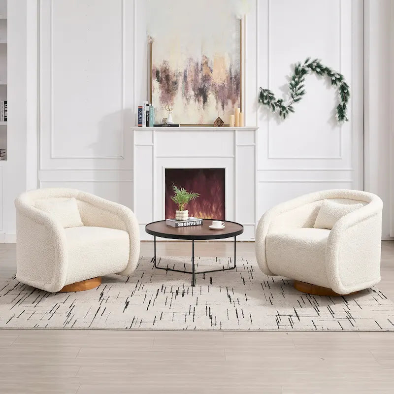 Wine Red / White Velvet Pumpkin-Shape 360° Swivel Barrel Accent Chair for 1 Person