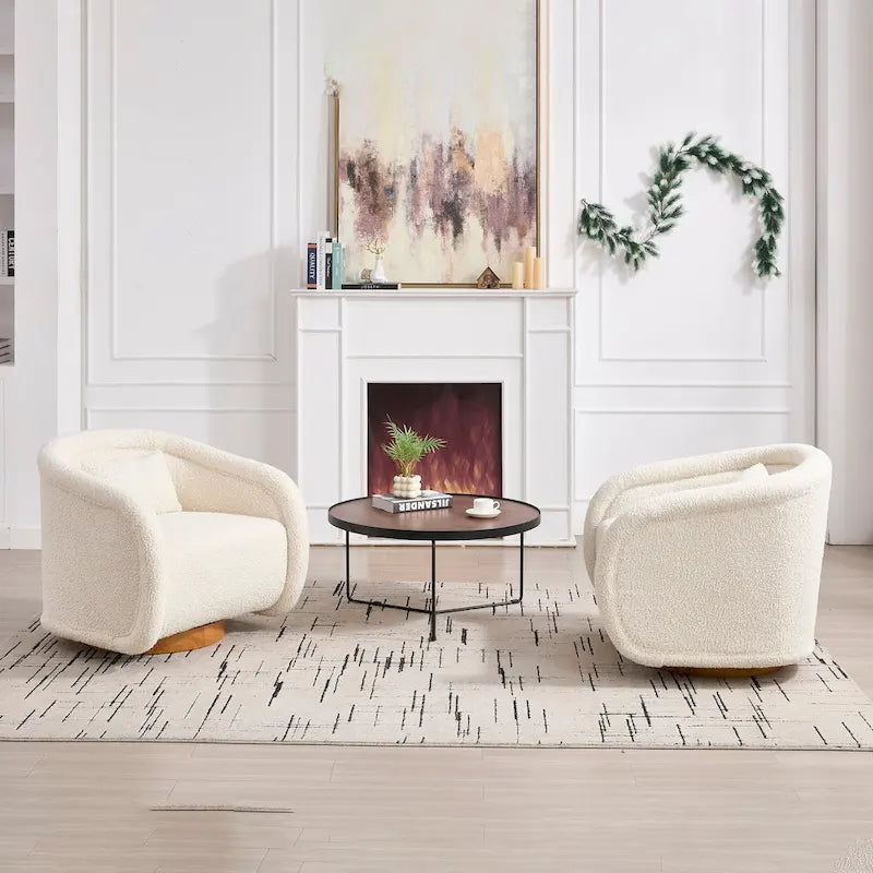 Wine Red / White Velvet Pumpkin-Shape 360° Swivel Barrel Accent Chair for 1 Person