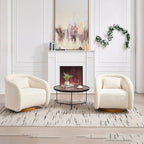 Wine Red / White Velvet Pumpkin-Shape 360° Swivel Barrel Accent Chair for 1 Person