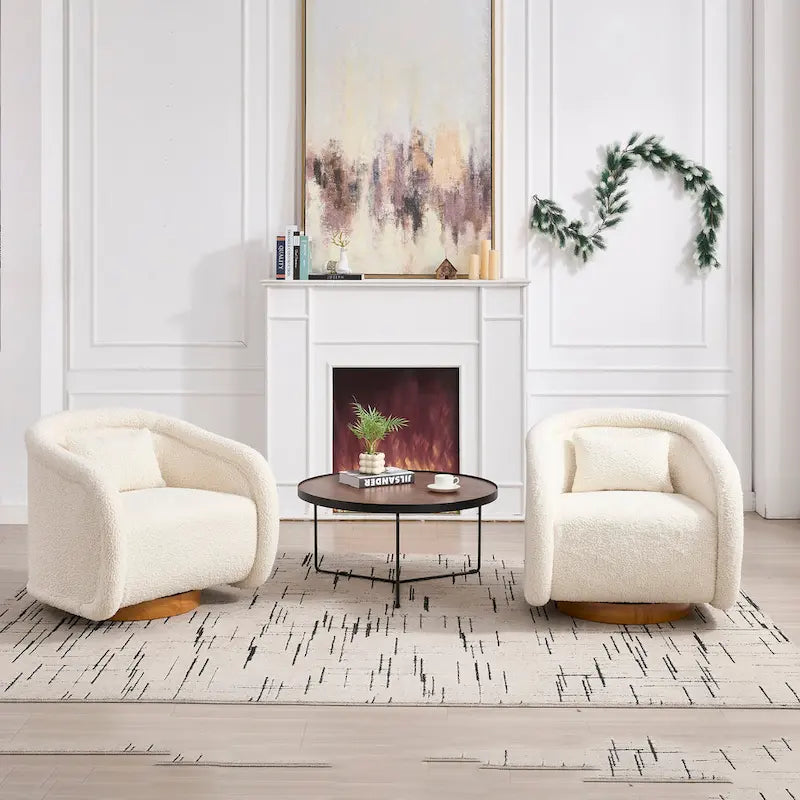 Wine Red / White Velvet Pumpkin-Shape 360° Swivel Barrel Accent Chair for 1 Person