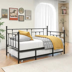 Black Metal Twin Size Daybed with Pull-Out Trundle for 1–2 Person