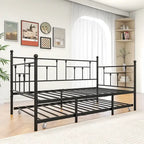 Black Metal Twin Size Daybed with Pull-Out Trundle for 1–2 Person