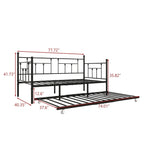 Black Metal Twin Size Daybed with Pull-Out Trundle for 1–2 Person
