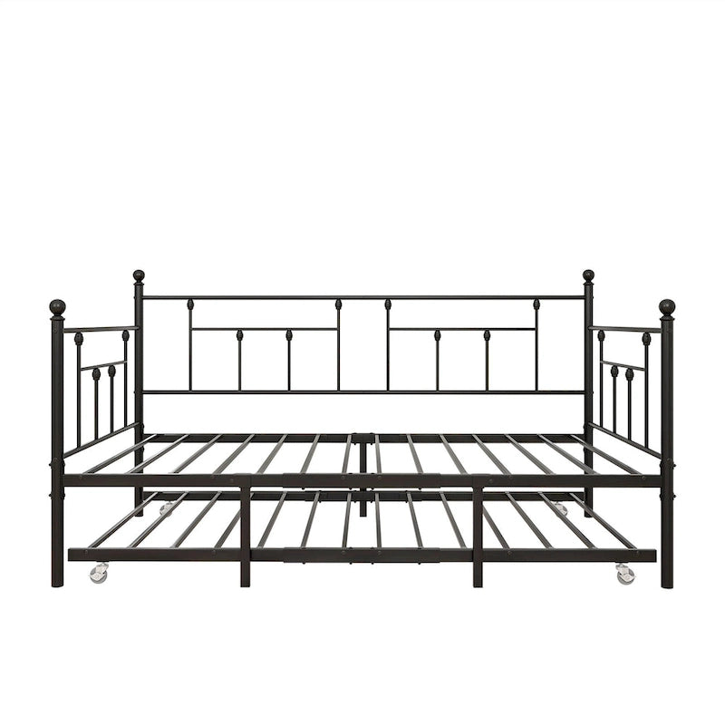 Black Metal Twin Size Daybed with Pull-Out Trundle for 1–2 Person