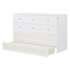 White Queen Size Murphy Bed with Storage Drawers and Rattan Panel Design for 1–2 Person