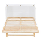 White Queen Size Murphy Bed with Storage Drawers and Rattan Panel Design for 1–2 Person