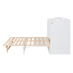 White Queen Size Murphy Bed with Storage Drawers and Rattan Panel Design for 1–2 Person
