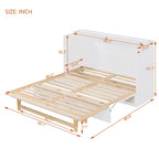 White Queen Size Murphy Bed with Storage Drawers and Rattan Panel Design for 1–2 Person