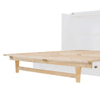 White Queen Size Murphy Bed with Storage Drawers and Rattan Panel Design for 1–2 Person
