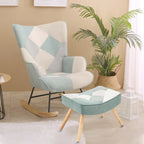 Blue Colorful Modern 35.4  High Back Upholstered Rocking Chair with Ottoman and Wood Legs for Living Room