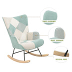Blue Colorful High Back Upholstered Rocking Chair with Ottoman and Wood Legs for 1 Person