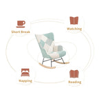 Blue Colorful High Back Upholstered Rocking Chair with Ottoman and Wood Legs for 1 Person