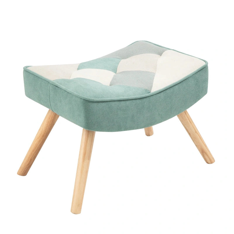 Blue Colorful High Back Upholstered Rocking Chair with Ottoman and Wood Legs for 1 Person
