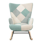Blue Colorful High Back Upholstered Rocking Chair with Ottoman and Wood Legs for 1 Person