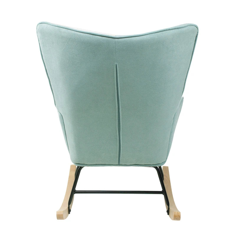 Blue Colorful High Back Upholstered Rocking Chair with Ottoman and Wood Legs for 1 Person