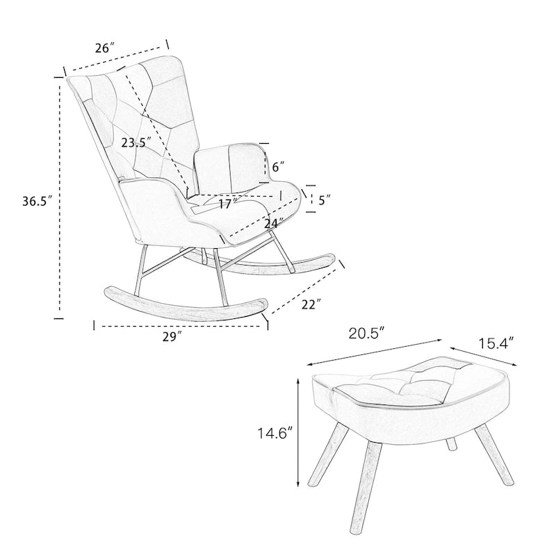 Blue Colorful High Back Upholstered Rocking Chair with Ottoman and Wood Legs for 1 Person