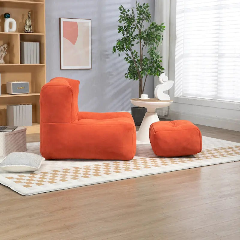 Multi-Color Velvet Upholstered Accent Chair with Crushed Foam and Ottoman for 1 Person