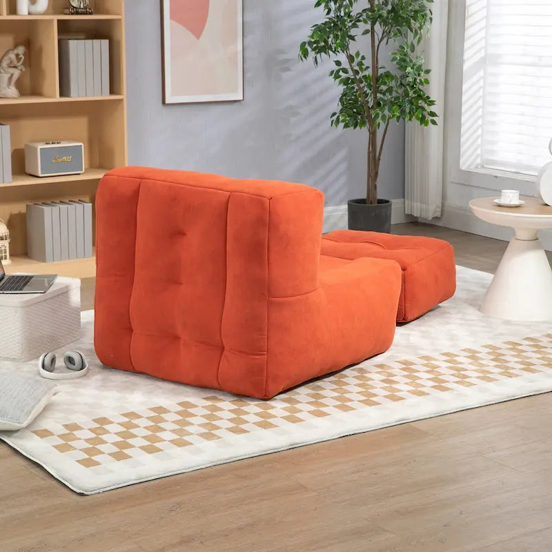 Multi-Color Velvet Upholstered Accent Chair with Crushed Foam and Ottoman for 1 Person