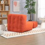 Multi-Color Velvet Upholstered Accent Chair with Crushed Foam and Ottoman for 1 Person