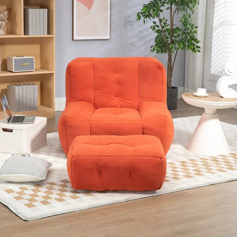 Multi-Color Velvet Upholstered Accent Chair with Crushed Foam and Ottoman for 1 Person