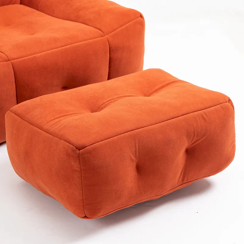 Multi-Color Velvet Upholstered Accent Chair with Crushed Foam and Ottoman for 1 Person