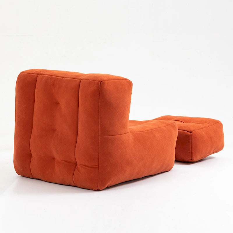 Multi-Color Velvet Upholstered Accent Chair with Crushed Foam and Ottoman for 1 Person