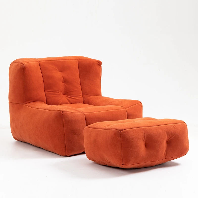 Multi-Color Velvet Upholstered Accent Chair with Crushed Foam and Ottoman for 1 Person