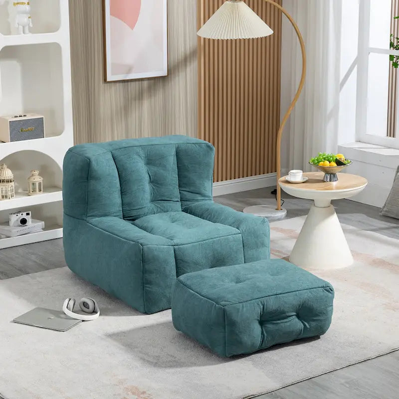 Multi-Color Velvet Upholstered Accent Chair with Crushed Foam and Ottoman for 1 Person