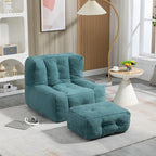 Multi-Color Velvet Upholstered Accent Chair with Crushed Foam and Ottoman for 1 Person