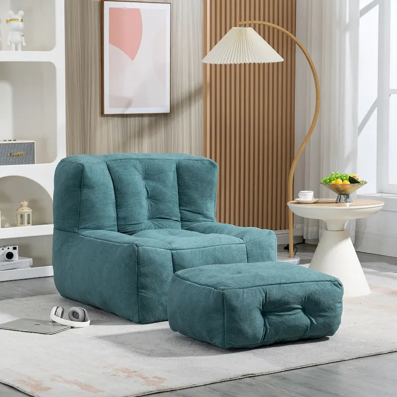 Multi-Color Velvet Upholstered Accent Chair with Crushed Foam and Ottoman for 1 Person