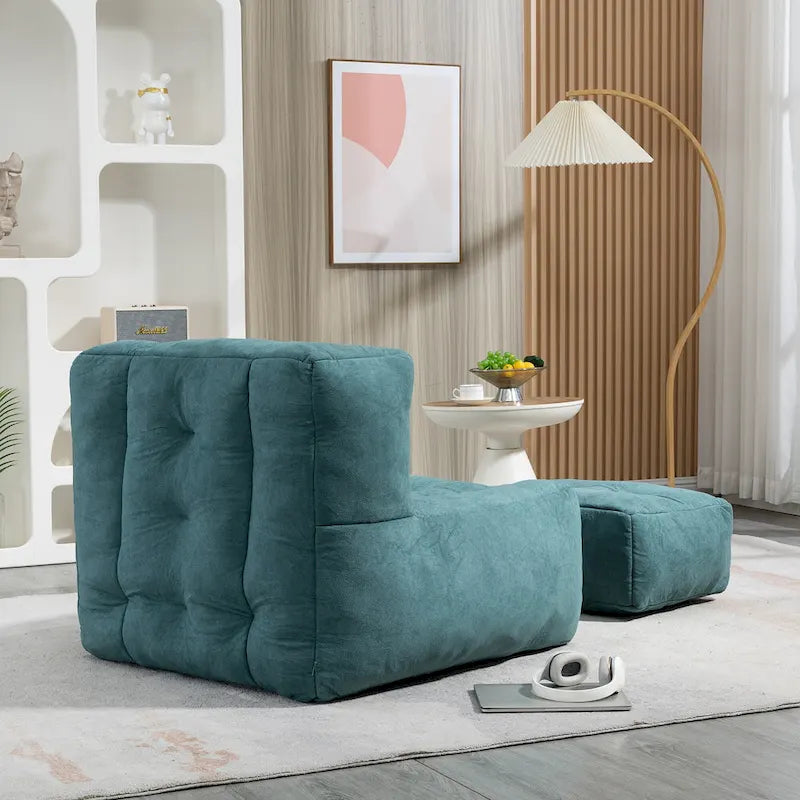 Multi-Color Velvet Upholstered Accent Chair with Crushed Foam and Ottoman for 1 Person