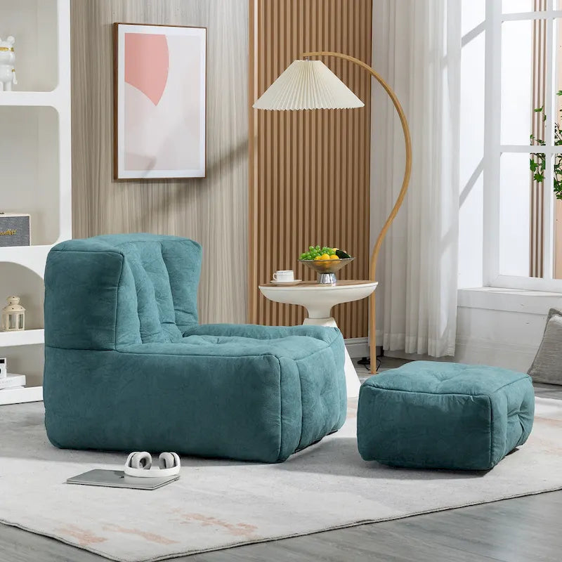 Multi-Color Velvet Upholstered Accent Chair with Crushed Foam and Ottoman for 1 Person
