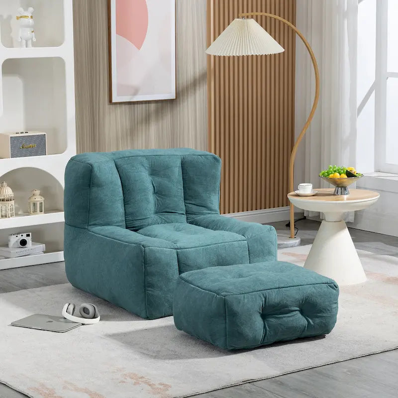 Multi-Color Velvet Upholstered Accent Chair with Crushed Foam and Ottoman for 1 Person