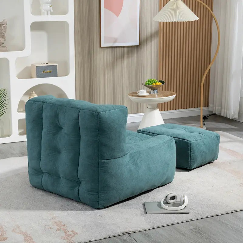 Multi-Color Velvet Upholstered Accent Chair with Crushed Foam and Ottoman for 1 Person