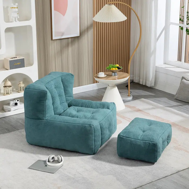 Multi-Color Velvet Upholstered Accent Chair with Crushed Foam and Ottoman for 1 Person