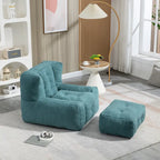 Multi-Color Velvet Upholstered Accent Chair with Crushed Foam and Ottoman for 1 Person