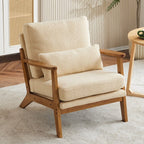 Polster-Akzentsessel aus Leinenmischgewebe mit Holzbeinen und einem Kissen, Beige