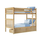 Massivholz-Etagenbett für Kinder (Twin über Twin) mit Schubladen unter dem Bett