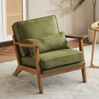 Polster-Akzentsessel aus Leinenmischgewebe mit Holzbeinen und einem Kissen, Beige