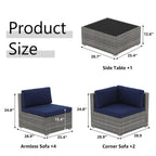 7-teiliges Outdoor-Sofa-Set aus Korbweide/Stahl mit Polstern