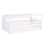Whisen Twin XL Tagesbett aus Holz mit 2 Ausziehbetten, 3 Staufächern, 1 kostenloser Leuchte und USB-Ladefunktion