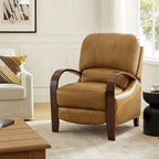 Alex Mid-Century Modern Zigarren-Sessel aus echtem Leder mit manueller Relaxfunktion und geschwungenen Holzarmlehnen