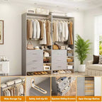 Besiost 4er-Set Kleiderschrank-Organizer mit Holzschubladen und Kleiderstangen
