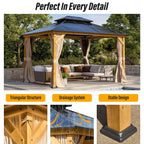 EROMMY Hardtop-Pavillon, Outdoor-Pergola mit Doppeldach & Netzen & Vorhängen, Hochleistungs-Canopy für Terrasse, Garten, Poolparty