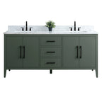 Vanity Art 72 Zoll Badezimmer-Waschtischunterschrank mit Doppelwaschbecken und Kunstmarmorplatte