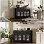 55 Zoll großer Vorratsschrank, schmales Buffet-Sideboard mit 3 Schubladen und 4 Türen für Küche, Esszimmer, Wohnzimmer