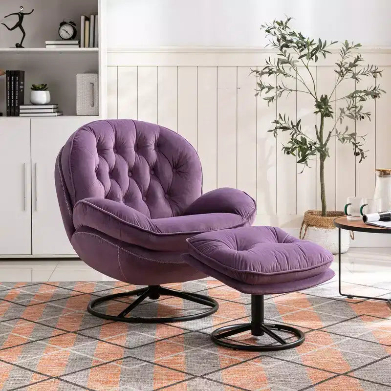 Okak Samt-Akzentsessel mit Ottoman, moderner Armloser Sessel im Mid-Century Stil für das Wohnzimmer, weicher bequemer Sessel zum Fernsehen, Gaming