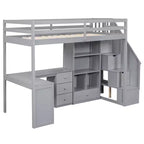 Hochbett in Twin-Größe mit L-förmigem Schreibtisch, 3 Schubladen, Schrank, Treppenstauraum, aus massivem Kiefernholz/MDF gefertigt